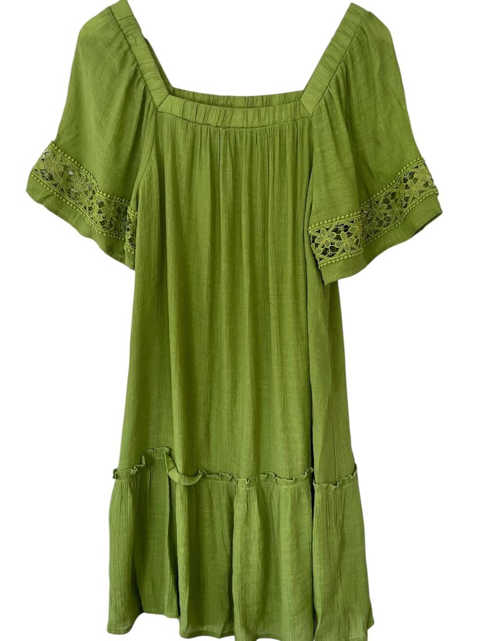 Naif Crocheted Flutter Sleeve Boho Cottagecore Square Neck Dress M